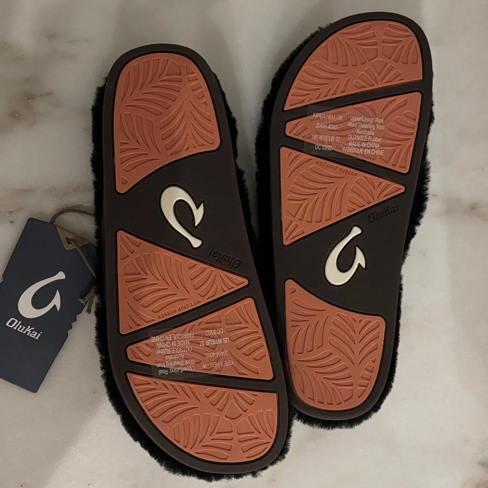 NWT OluKai Black Women's Slipper Sandals - Picture 5 of 7